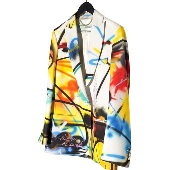 Off-White SS20 Runway Futura Tomboy Spray Oversized Blazer Jacket - Picture 2 of 13